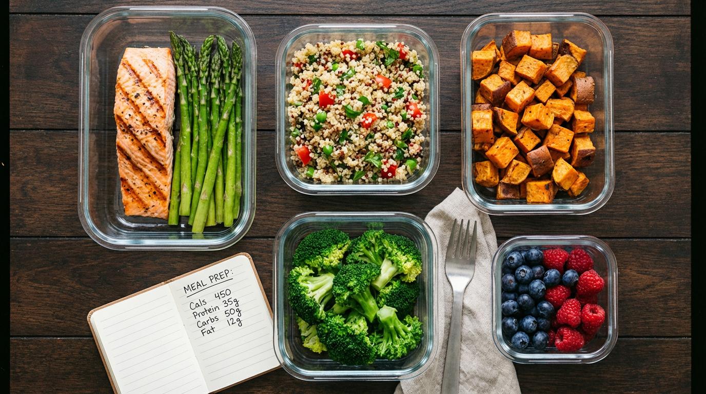 Healthy meal prep with nutritional information